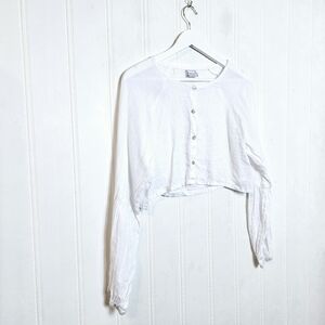 Pure Match Linen Top Womens M White Longsleeve Buttoned Crop Shirt Langenlook